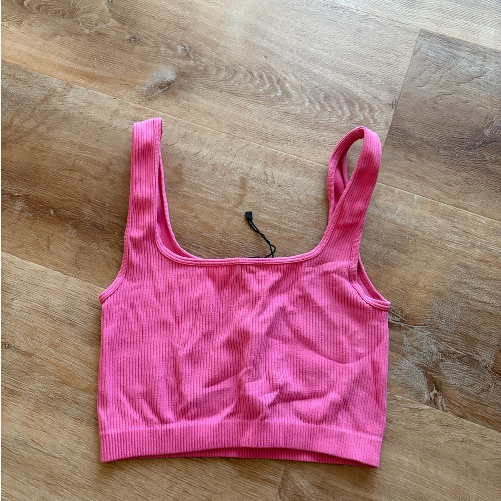 NWOT Zara ribbed-knit square neck cropped tank top